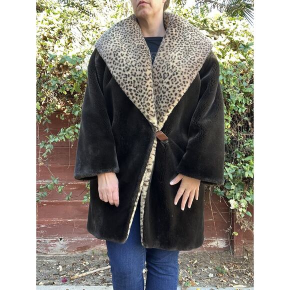 Vintage J Percy Marvin Richards Leopard Cheetah Print Hooded Coat Size Large USA - Picture 1 of 7
